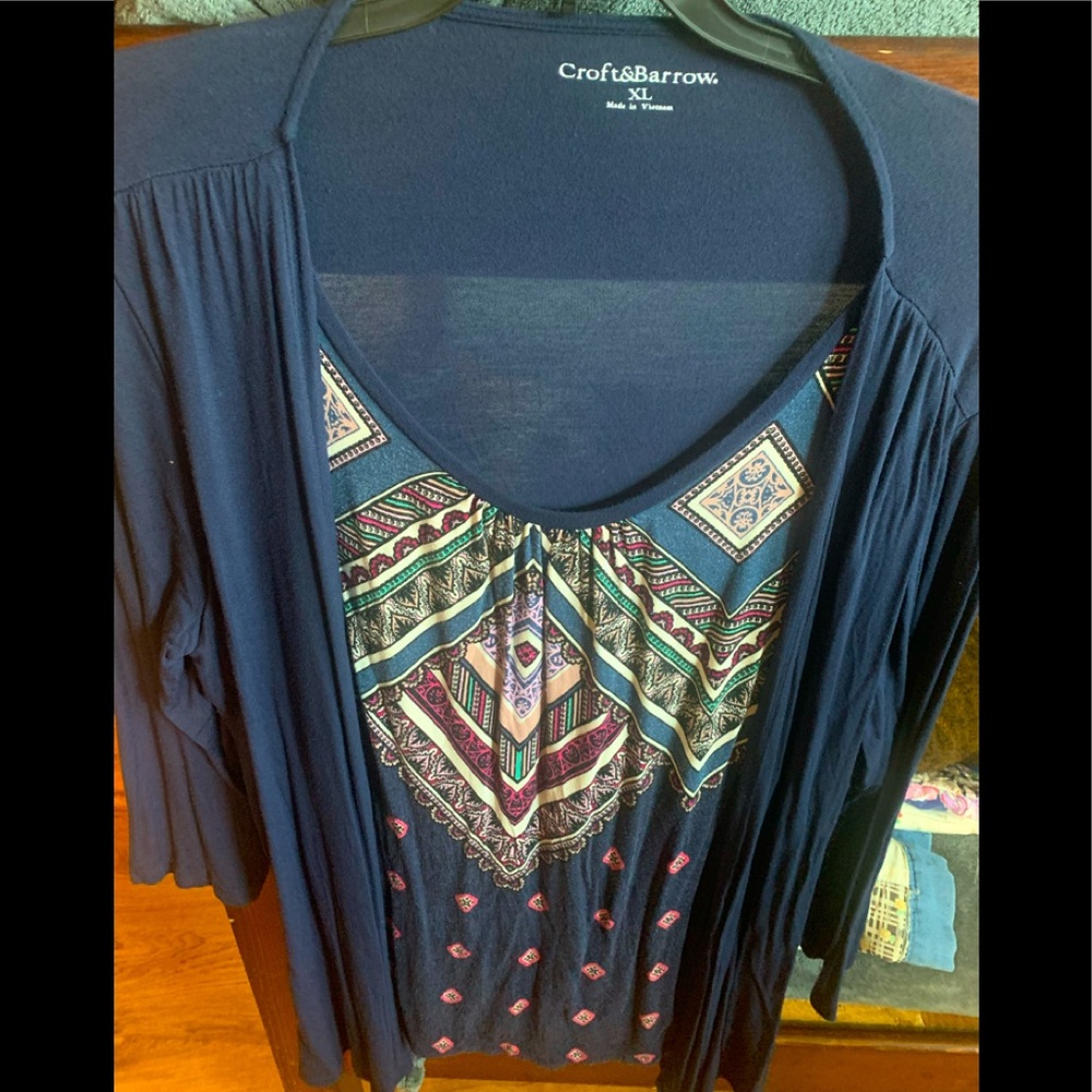 Croft and Barrow Navy Blue Twofer Top